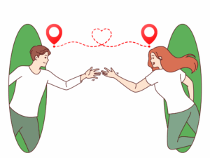 別居婚でも絆を築こうとする男女のつながりを表現したイラスト