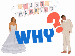 結婚したのに別居？別居婚を選んだ理由に悩む新婚カップルのイラスト