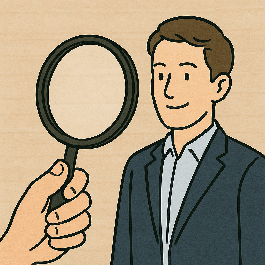 浮気しない男性を虫眼鏡で見極めるイラスト