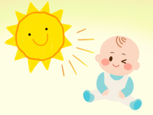 朝日を浴びて体内時計を整える赤ちゃん